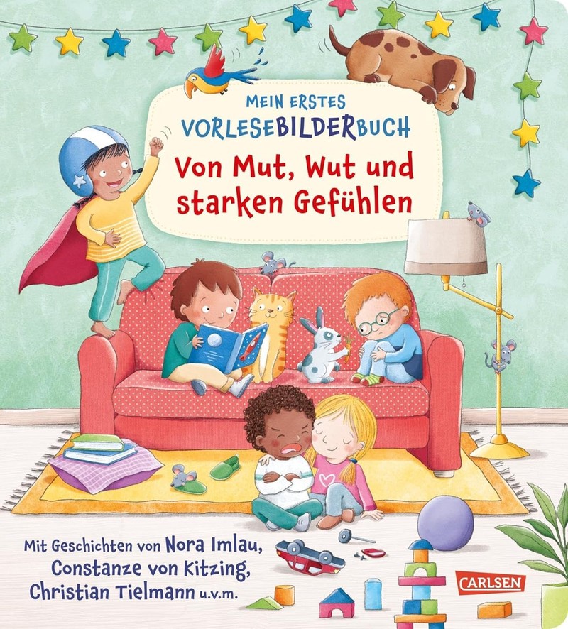 Die 12 Geschichten in „Mein erstes Vorlese-Bilder-Buch: Von Mut, Wut und starken Gefühlen“ machen Kinder mit Gefühlen wie Wut und Angst vertraut.