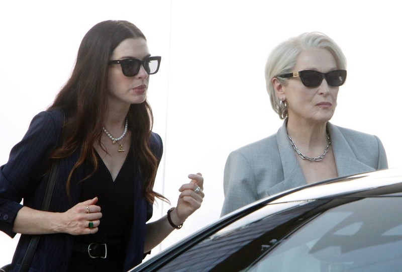Anne Hathaway und Meryl Streep bei den Dreharbeiten zu „Der Teufel trägt Prada 2“.